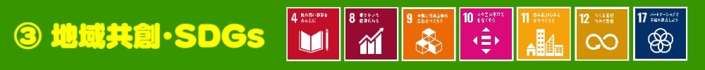 ③地域共創・SDGs：SDGs4･SDGs8･SDGs9･SDGs1０･SDGs11・12・17